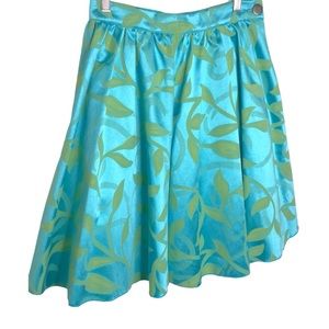 Beluva Blue/Green Floral Pleated Mini Skirt Size Medium